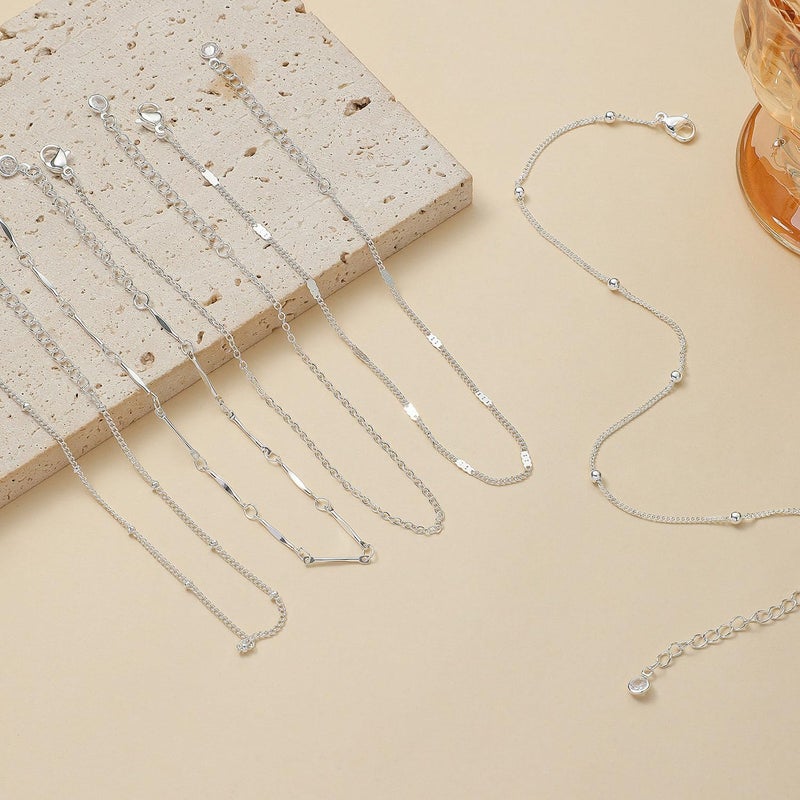 LEXODY Silver/Gold Anklets for Women, Sterling Silver Evil Eye Ankle Bracelets for Women Trendy Dainty Waterproof Anklets Set Adjustable Layered Anklet Bracelets for Women Silver Jewelry Gift - Image 4
